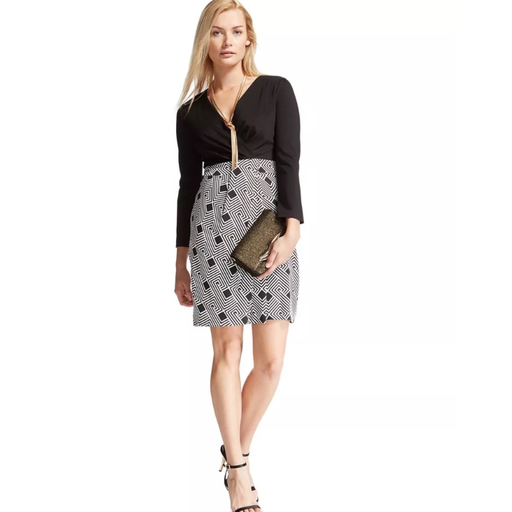 Diane Von Furstenberg Gianna Dress Geometric Stripes Black White